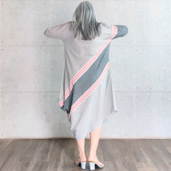 Tashi Cowl Dress - Grey Red White stripes (SOLD OUT)