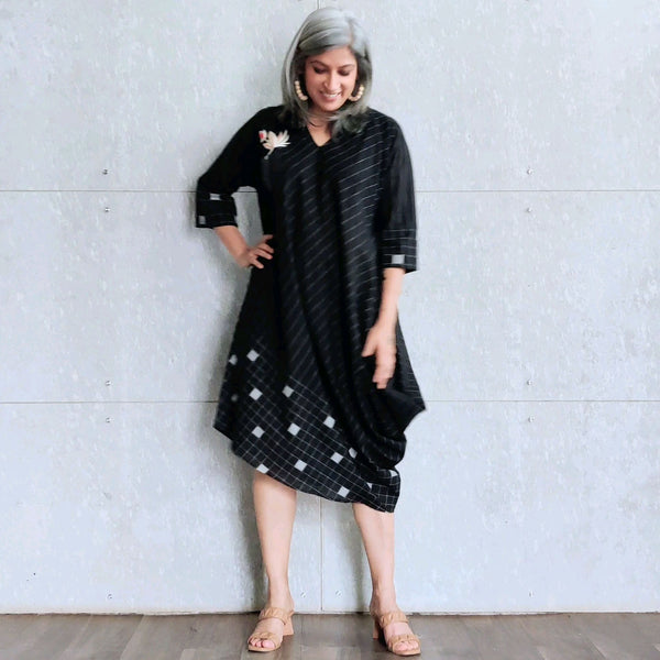 Tashi Cowl Dress - Black with Pocket