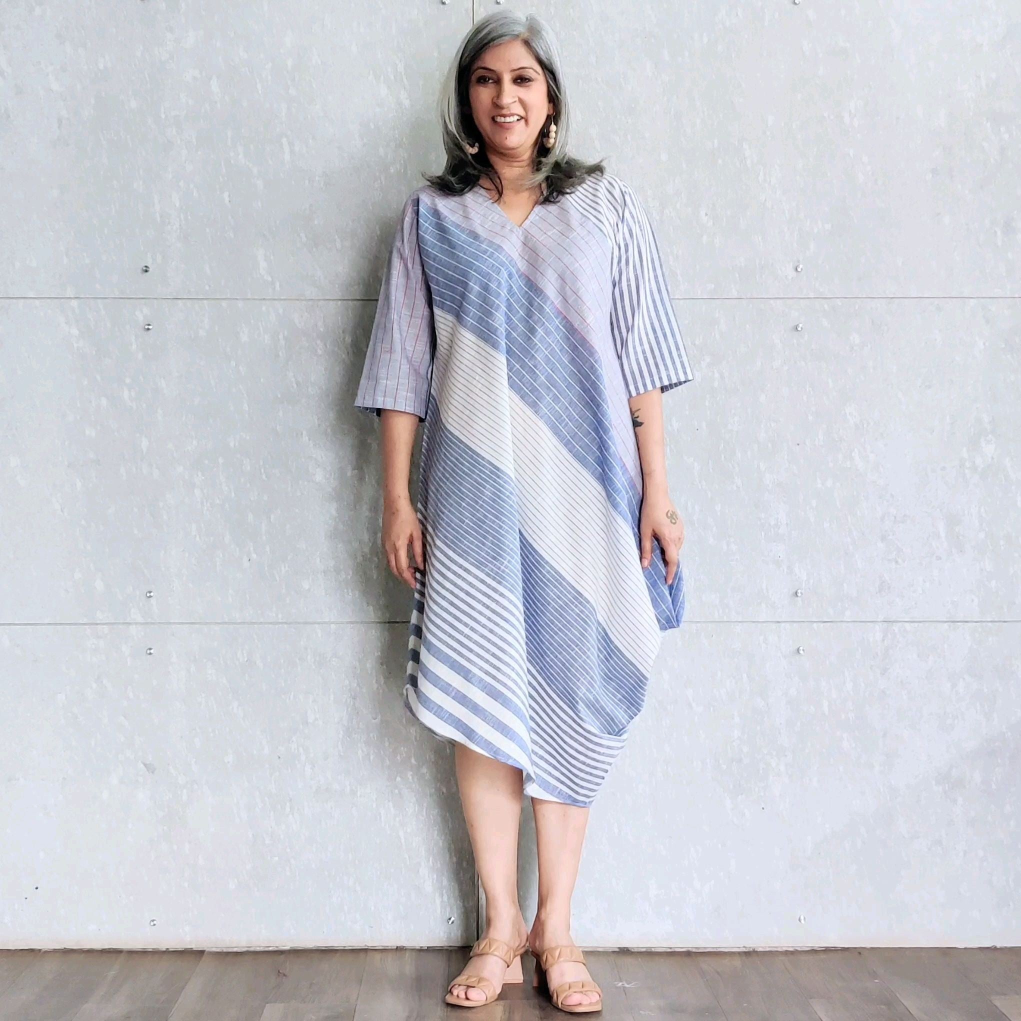 Tashi Cowl Dress - Blue stripes