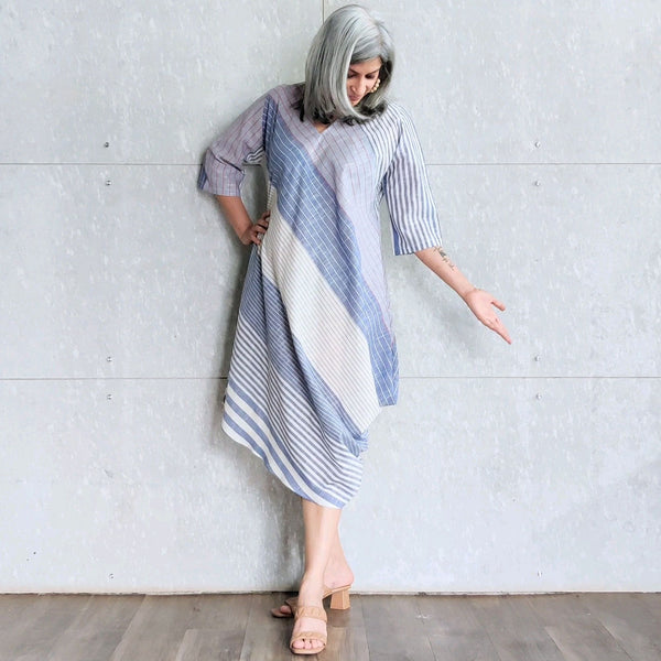 Tashi Cowl Dress - Blue stripes
