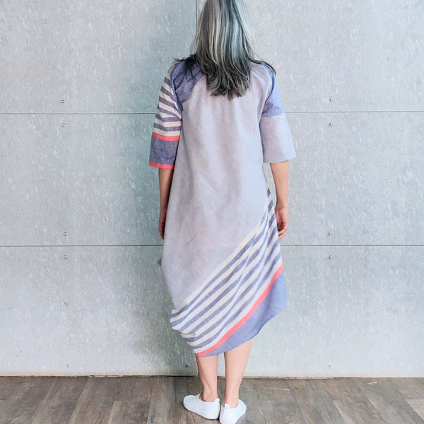 Tashi Cowl Dress - Blue Red stripes