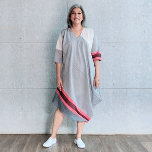 Tashi Cowl Dress - Grey Red stripes (LAST PIECES)