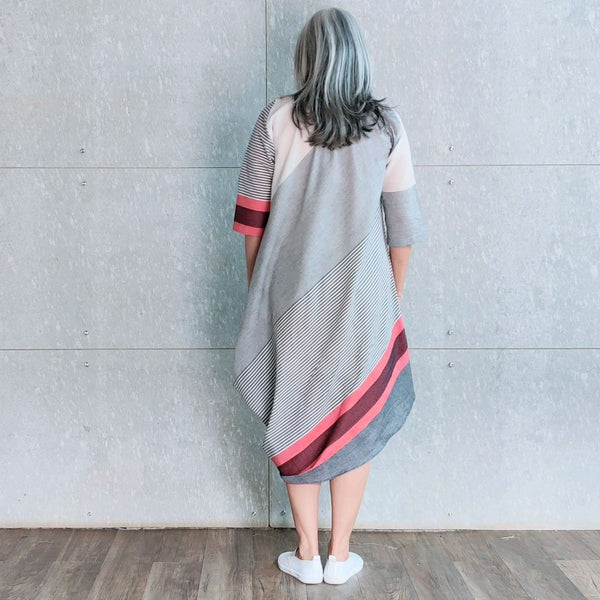 Tashi Cowl Dress - Grey Red stripes (LAST PIECES)