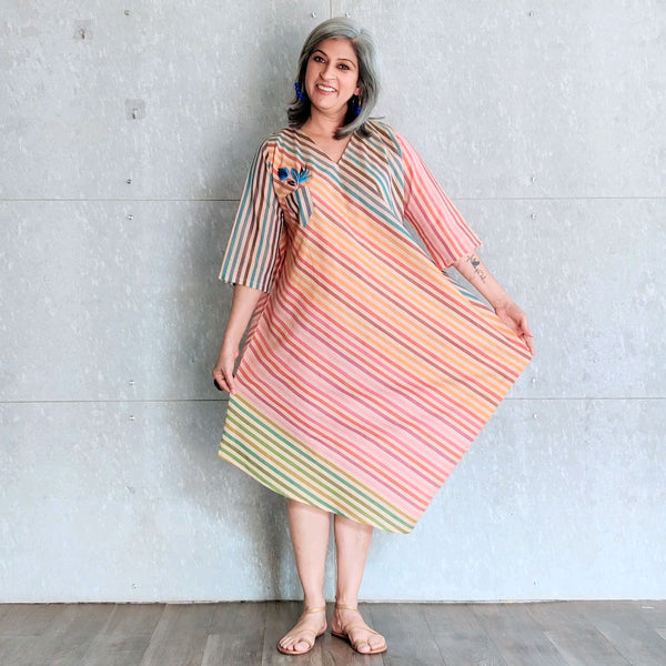 Tashi Cowl Dress - Multi stripes
