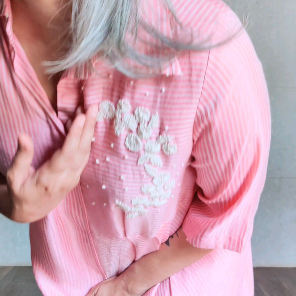 TAURA Shirt Dress - Pink Silk stripes (LAST PIECE)