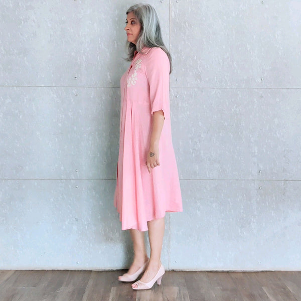 TAURA Shirt Dress - Pink Silk stripes (LAST PIECE)