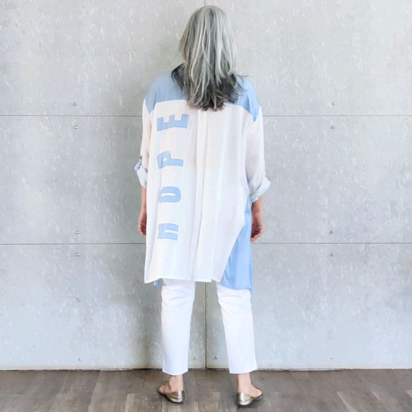 KIMI Oversize Asymmetric Shirt - Blue White HOPE