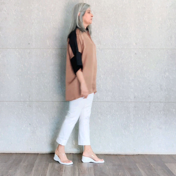 YANA Oversize Shirt - Sepia Brown with Black color block (SOLD OUT)